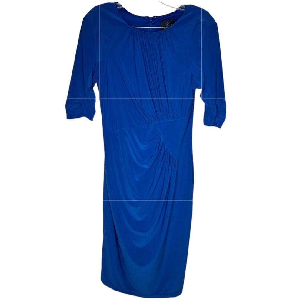 Adrianna Papell Ruching Mini Dress Size 6 Blue Half Sleeve Stretch Jersey
